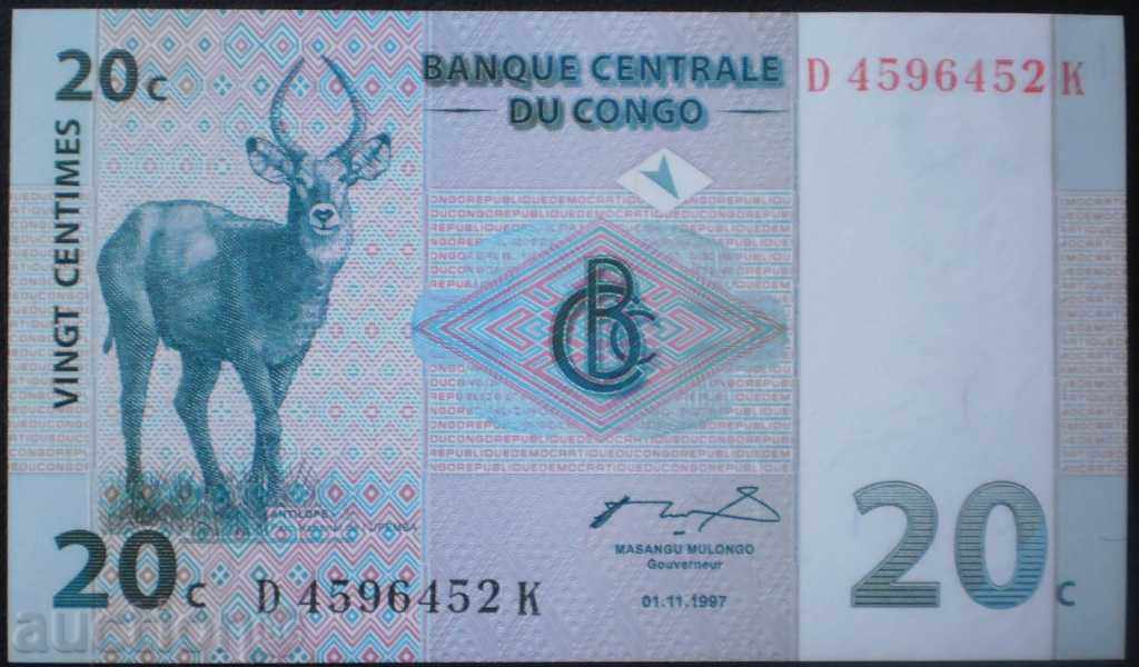 Конго 20 Центими 1997 UNC