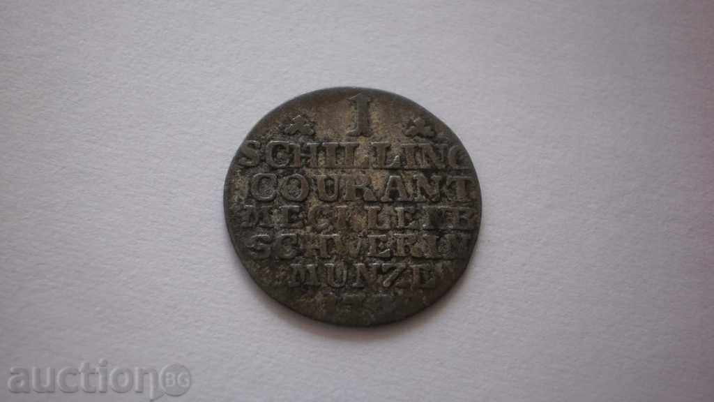 Германия - Мекленбург 1 Шилинг 1787 Рядка Монета