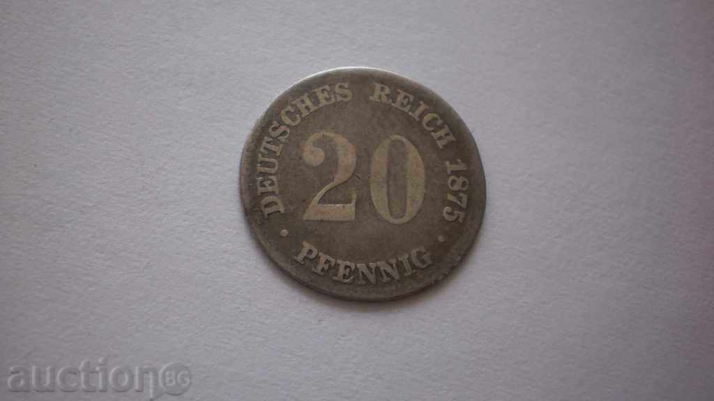 Германия - Империя 20 Пфенига 1875 G Рядка Монета