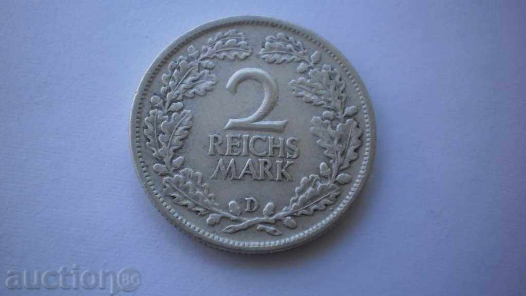 Германия - Ваймар 2 Maрka 1926 D Рядка Монета