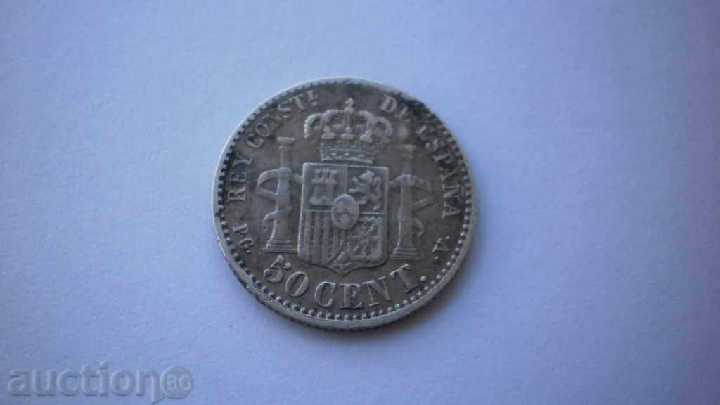 Spain 50 Tsentimo 1894 Rare Coin