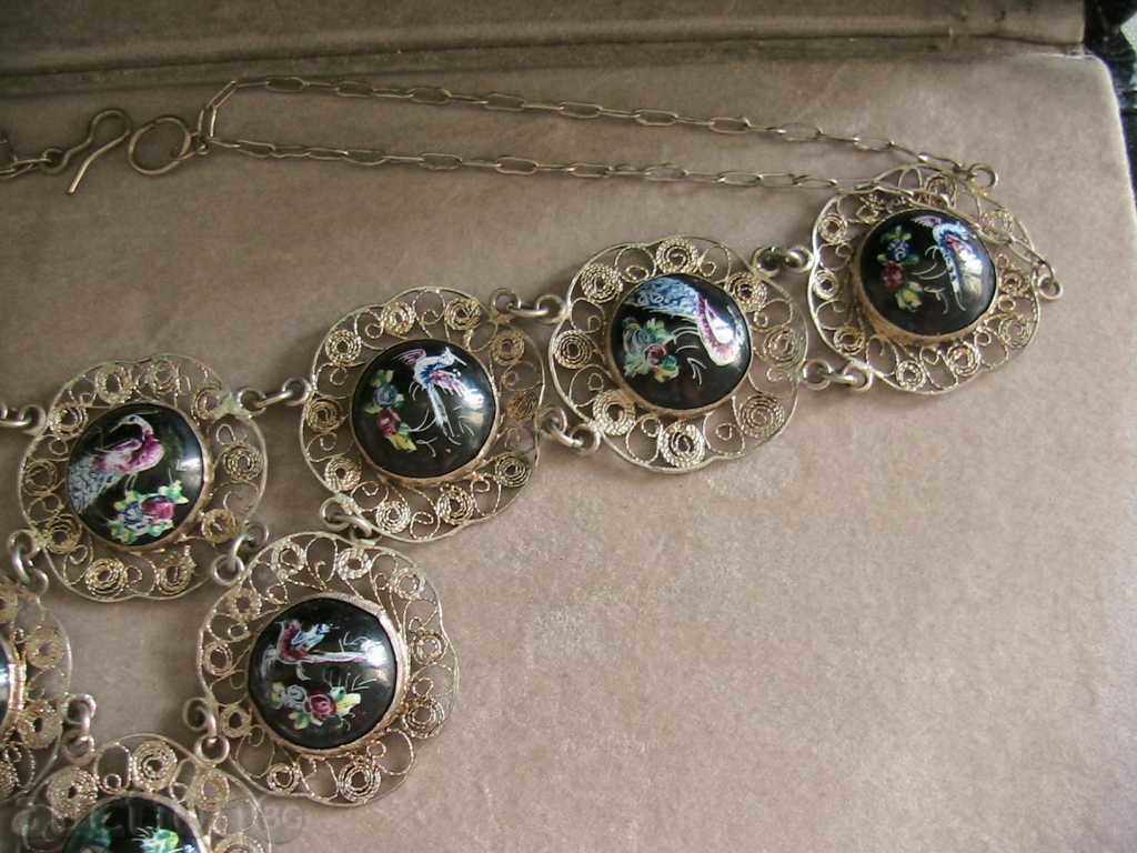 SILVER BRACELET NECKLACE and EARRINGS - SILVER and ENAMEL, filigree - 5 SILVER BRACELET NECKLACE and EARRINGS - SILVER and ENAMEL, filigree - 5