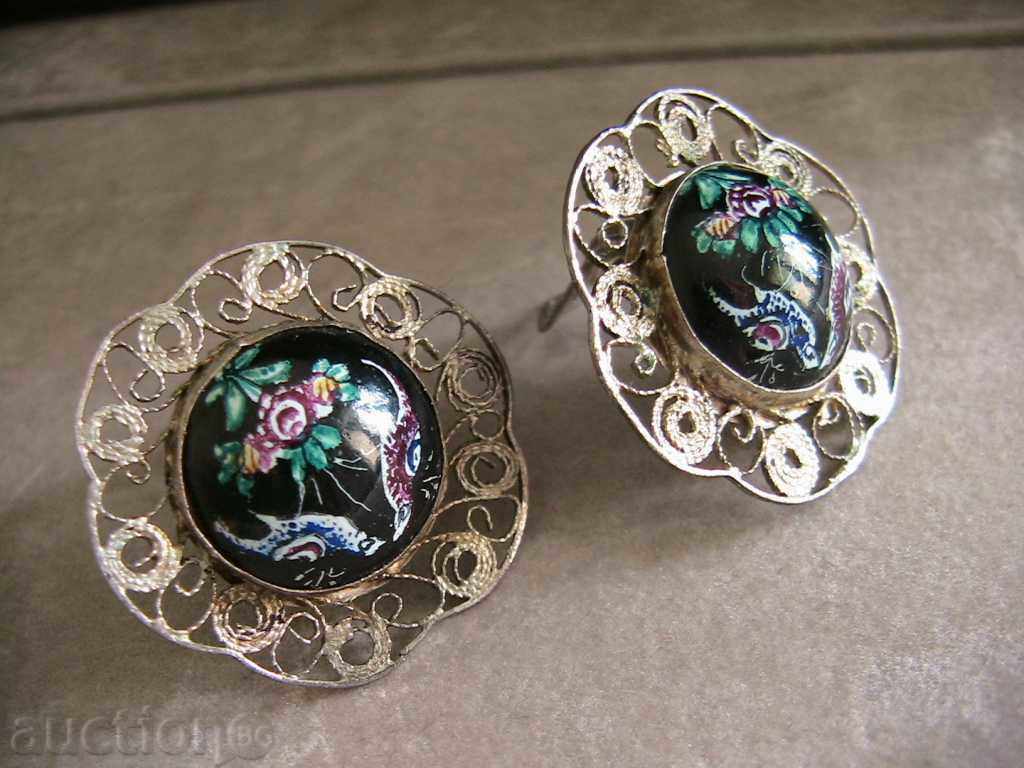 SILVER BRACELET NECKLACE and EARRINGS - SILVER and ENAMEL, filigree - 7 SILVER BRACELET NECKLACE and EARRINGS - SILVER and ENAMEL, filigree - 7