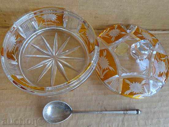 Bohemian crystal, crystal sugar bowl, bonbonniere, bowl - 6