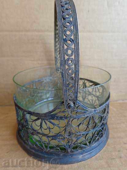 Bonbonniere, glass and filigree, service, sugar, USSR with price 125.00 BGN | € 63.91 Bonbonniere, glass and filigree, service, sugar, USSR with price 125.00 BGN | € 63.91