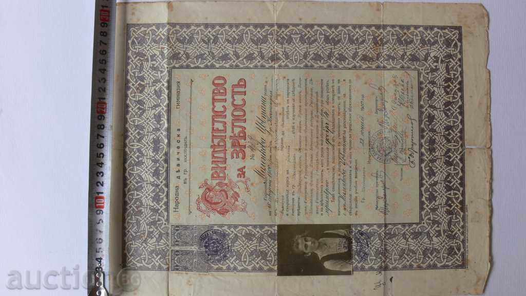 DIPLOMĂ 1920 certificat de maturitate