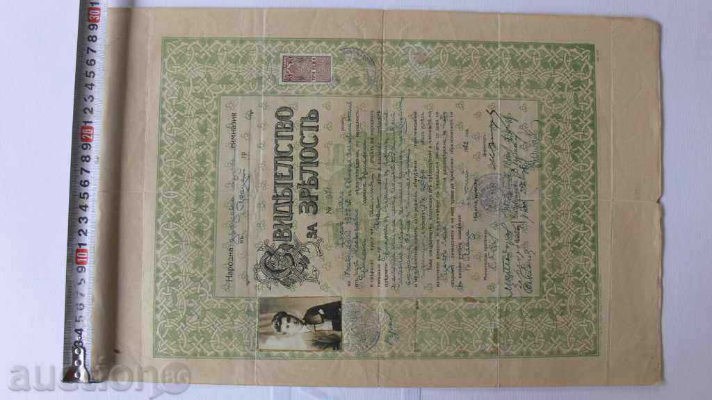 DIPLOMĂ 1922 certificat de maturitate