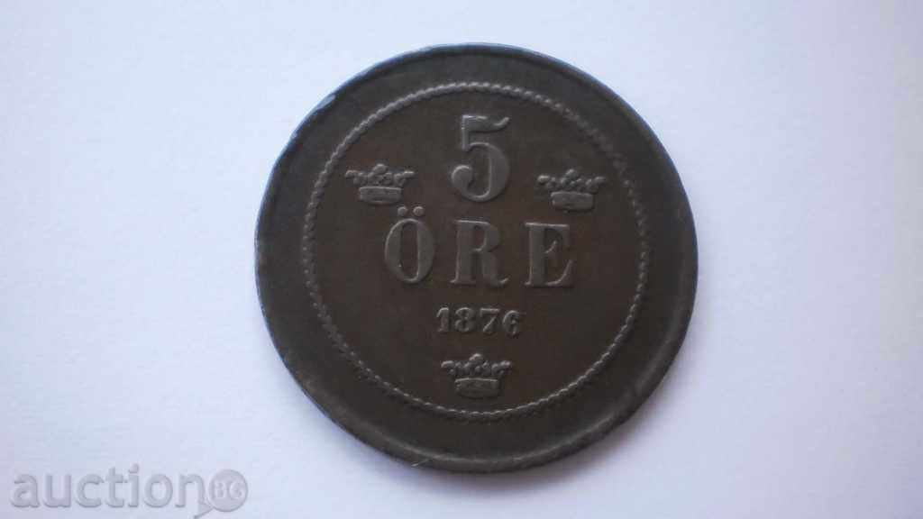 Sweden 5 Jere 1876 Rare Coin