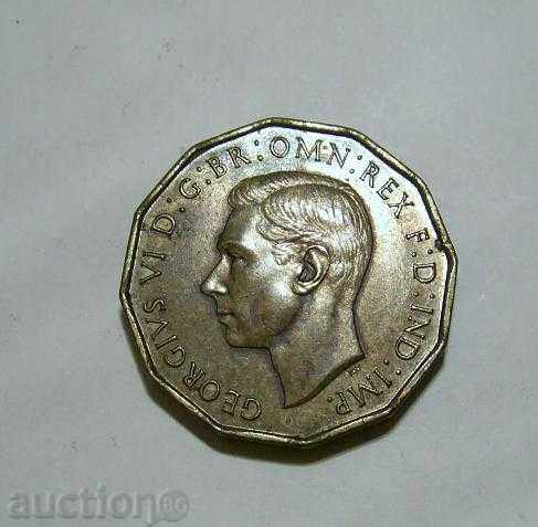Anglia 3 pence 1937. moneda de calitate excelentă
