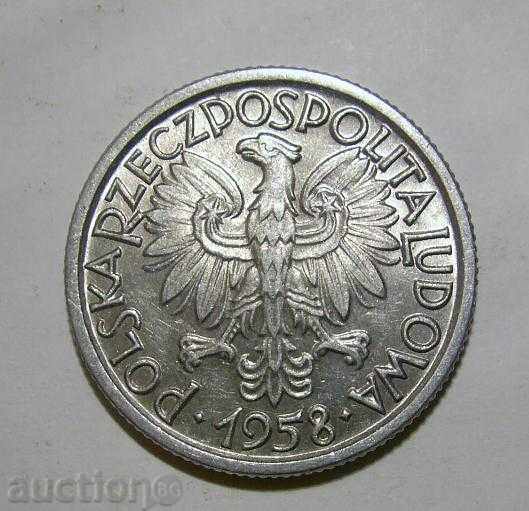 Полша 2 злоти 1958 отлична монета рядка