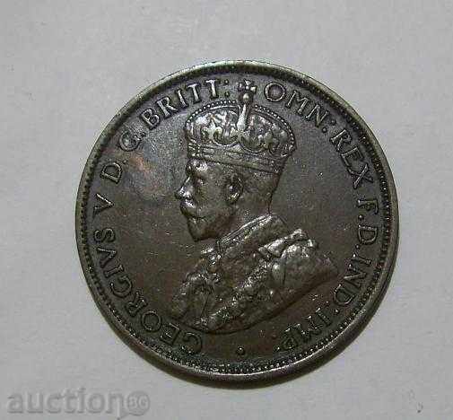 Австралия ½ пени 1914 запазена монета рядкост