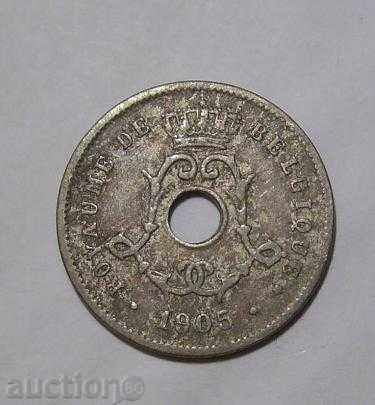 Belgia 5 Sant curiozitate. 1905 Wichaux moneda