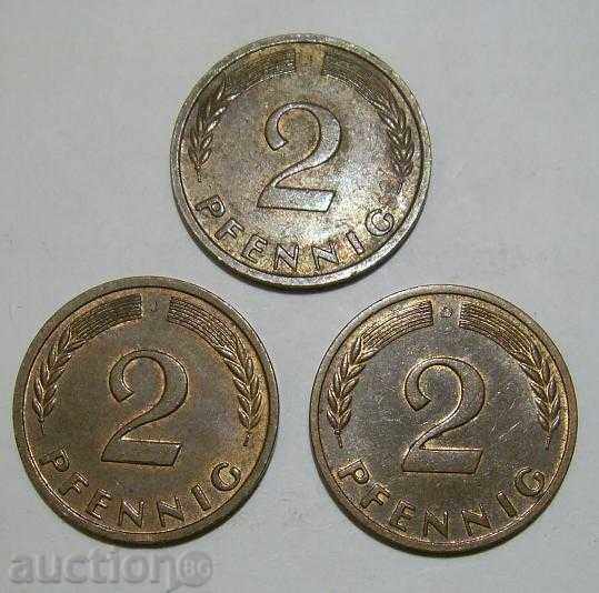 Γερμανία Παρτίδα 3 x 2 x 2 εκατοστά του μάρκου 1958 και 1959 νομίσματα με τιμή 10.00 BGN | € 5.11 Γερμανία Παρτίδα 3 x 2 x 2 εκατοστά του μάρκου 1958 και 1959 νομίσματα με τιμή 10.00 BGN | € 5.11