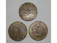 Германия лот 3 х 2 пфенига 1958 х 2 и 1959 монети