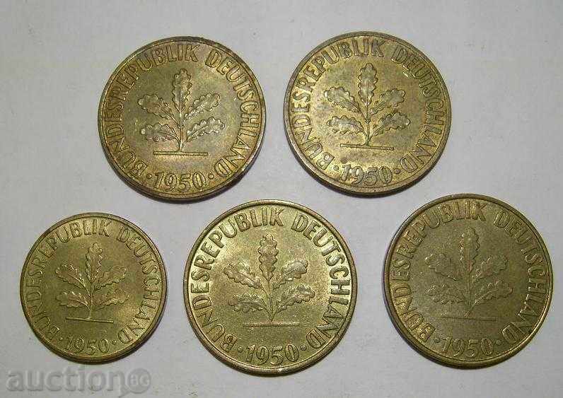 Германия лот 5 и 10 пфенига 1950 отлични монети