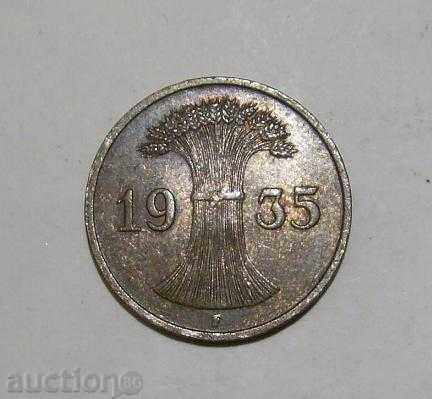 Germania Reich 1 Pfennig 1935 F AU moneda excelent
