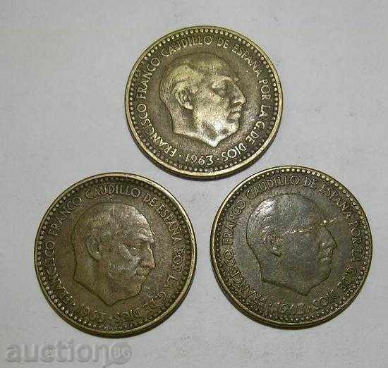 Spain Lot 3 x 1 Peseta 1967 Rare Coins