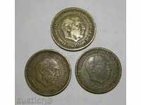 Испания лот 3 х 1 песета 1967 редки монети