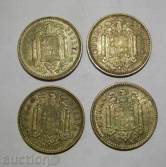 Spain excellent 1 pocket 1961 1962 1963 4 coins with price 15.00 BGN | € 7.67 Spain excellent 1 pocket 1961 1962 1963 4 coins with price 15.00 BGN | € 7.67
