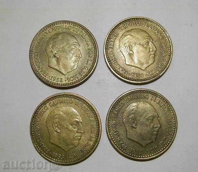 Spain excellent 1 pocket 1961 1962 1963 4 coins