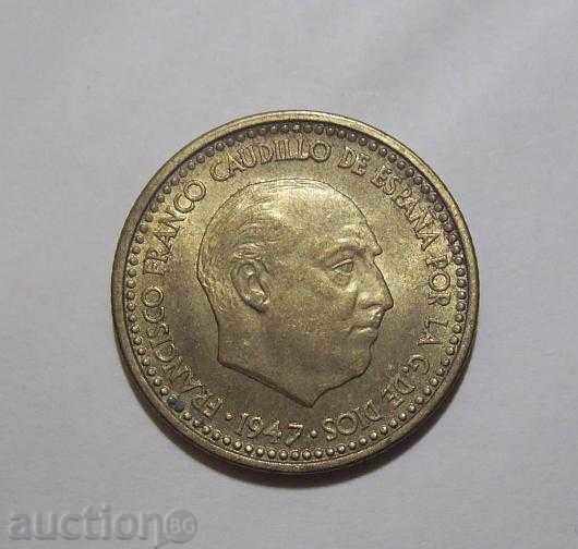 Испания 1 песета 1953 (47/53) рядка монета отлична