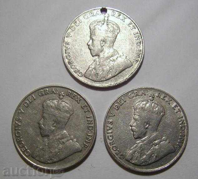 Канада 5 цента 1922 1924 1936 монети