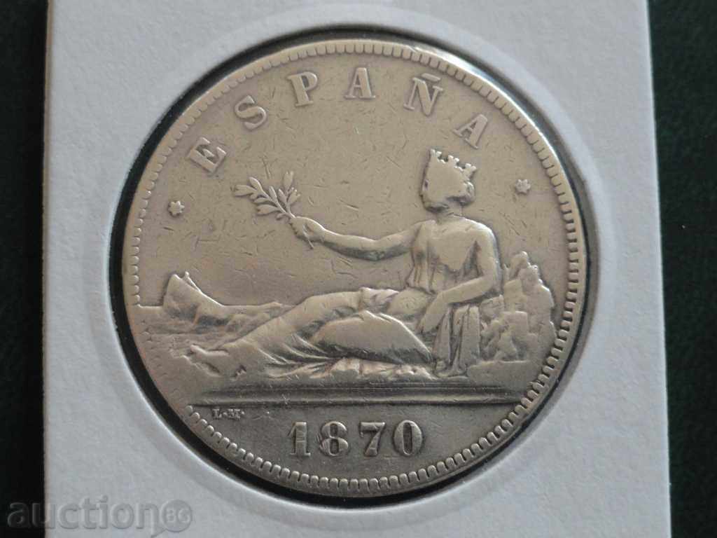 Spain 1870 - 5 pesetas - 5 Spain 1870 - 5 pesetas - 5