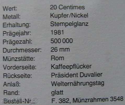 Auction 20 cent. 1981 FAO, Haiti Auction 20 cent. 1981 FAO, Haiti