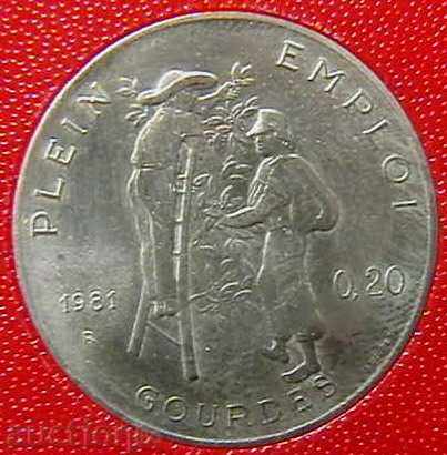 20 центимес 1981 FAO, Хаити