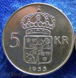 1955 G.- 5 coroane, Suedia, argint