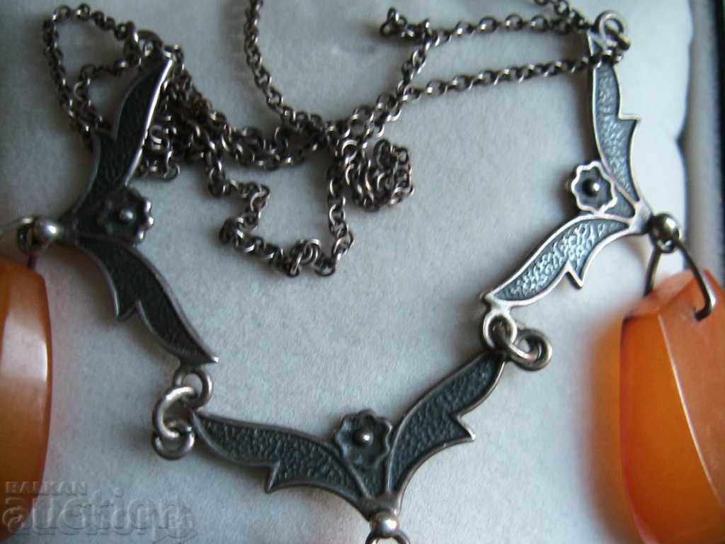 Auction Magnificent silver RUSTIC necklace with 3 pendants of silver 875 RUS Auction Magnificent silver RUSTIC necklace with 3 pendants of silver 875 RUS