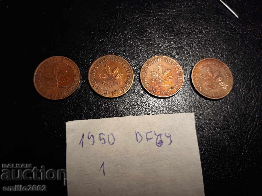 10 Pfennig lot 4 pcs 1950 DFGJ FRG - Germany with price € 1.02 | 1.99 BGN