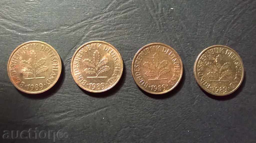 5 пфенингa лот 4бр 1987г DFDJ BDR - ГФР - Германия с цена 1.99 лв. | € 1.02 5 пфенингa лот 4бр 1987г DFDJ BDR - ГФР - Германия с цена 1.99 лв. | € 1.02