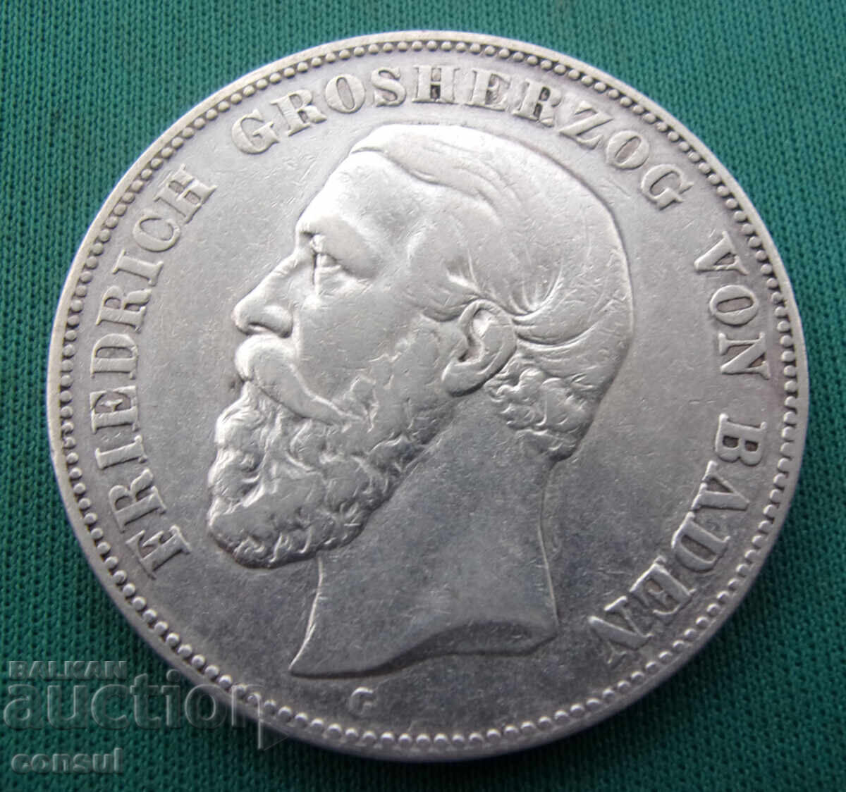 Baden - Germania - 5 Mărci Reich 1876 Monedă Rară