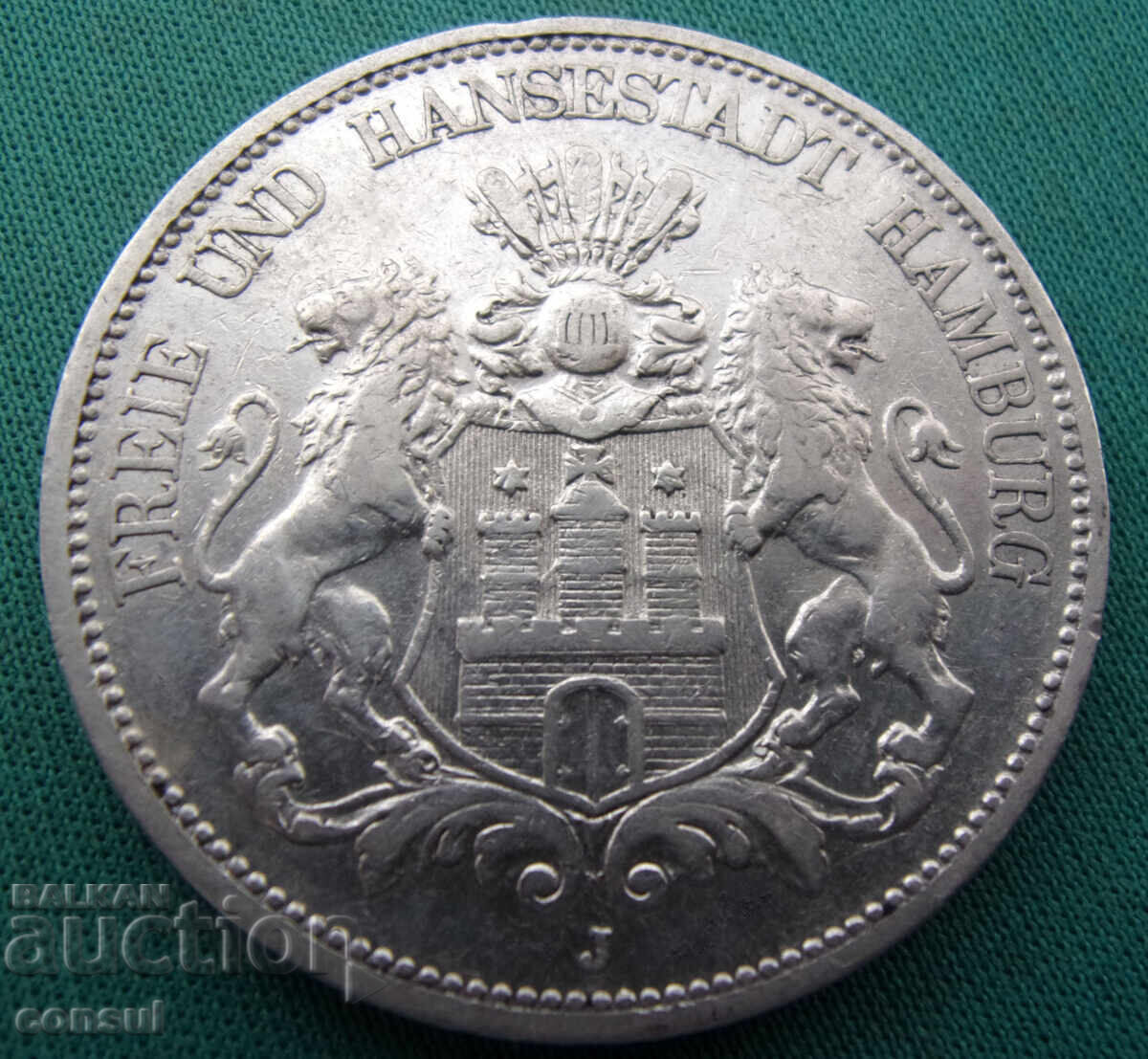 Hamburg - Germania - 5 Mărci 1894 Monedă Rară Hamburg - Germania - 5 Mărci 1894 Monedă Rară