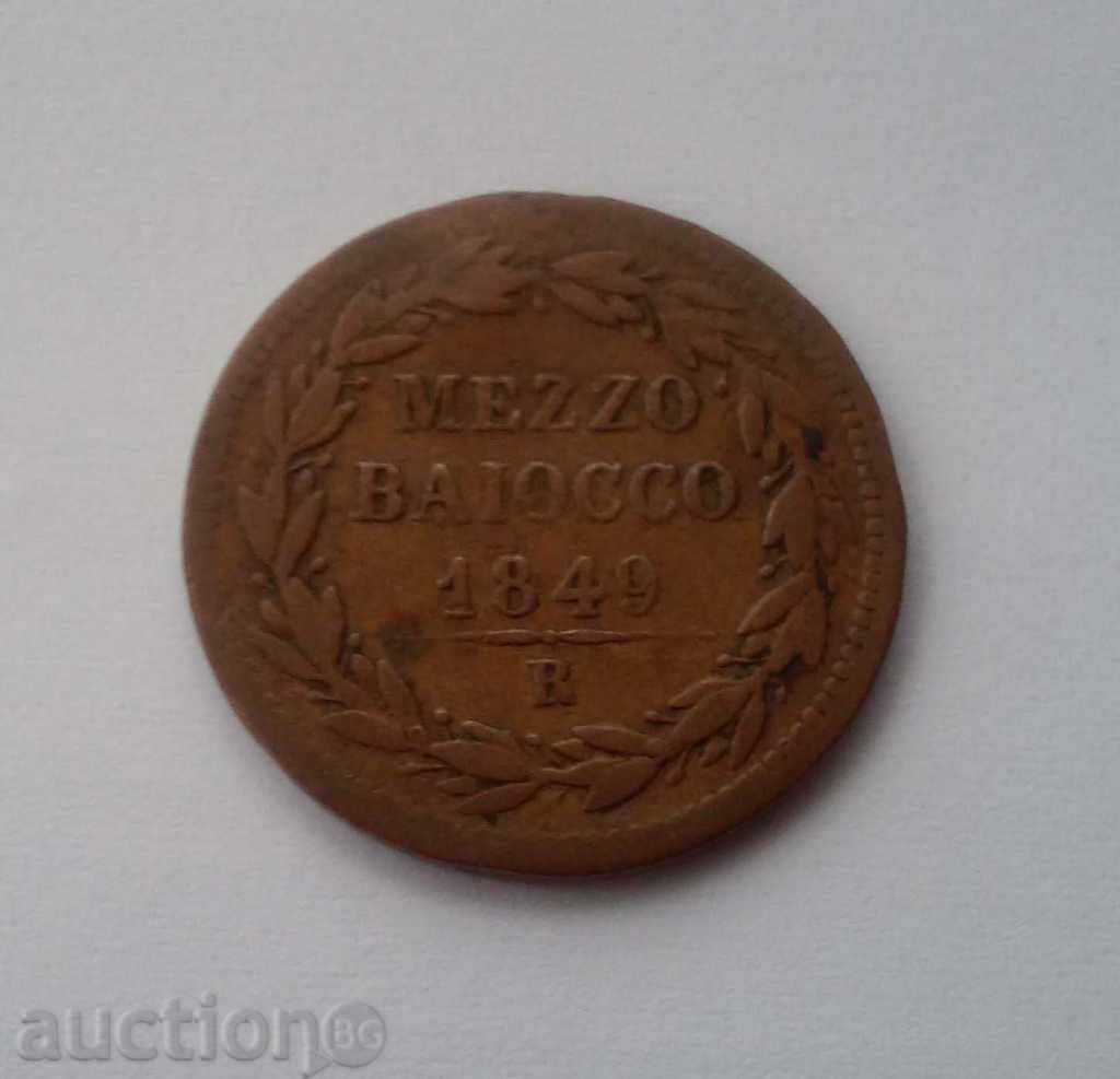 Vatican ½ Baiocchi AN IIII 1849 R Rare Coin