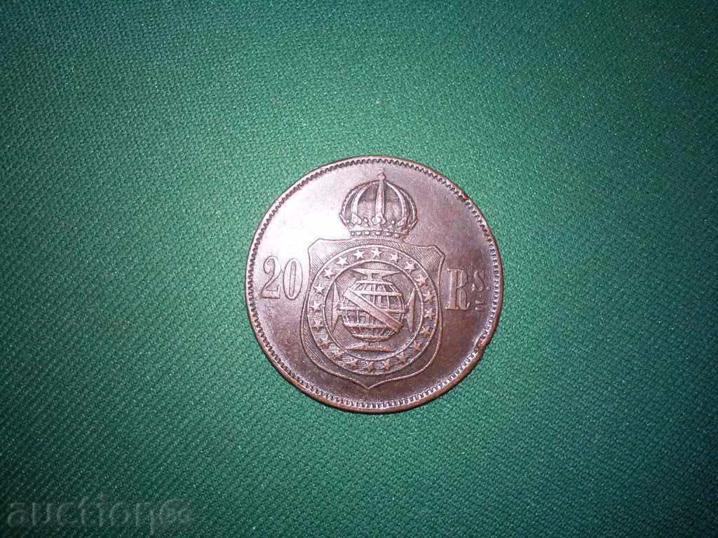 Brazil 20 Ray 1869 Rare Coin