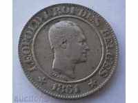 Belgia 20 Cents 1861 AU moneda destul de rare