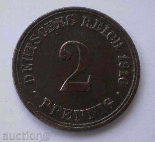 Germania 2 Pfennig 1916 O monedă destul de rare cu preț € 3.07 | 6.00 BGN