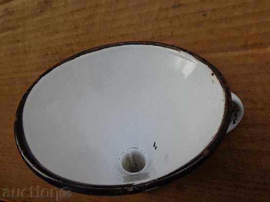 Auction  Enameled funnel, household utensil with enamel, wounded sod