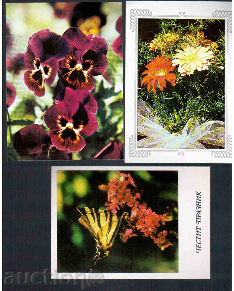 3 pcs. POSTAL CARDS "FLOWER"