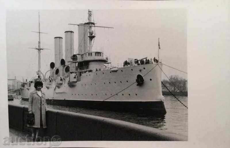 Old photo with the cruiser Aurora