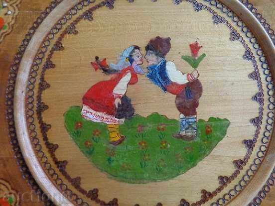 An old wooden bowl, a pyrograph drawing, a souvenir - 5 An old wooden bowl, a pyrograph drawing, a souvenir - 5