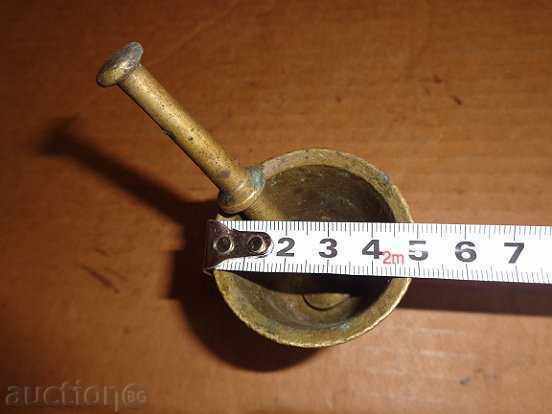 Παλιά χάλκινο κονίαμα - μινιόν με γουδοχέρι - 5