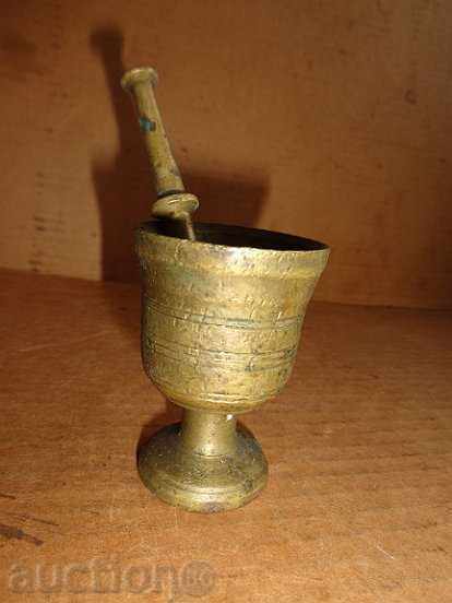 Παλιά χάλκινο κονίαμα - μινιόν με γουδοχέρι - 6