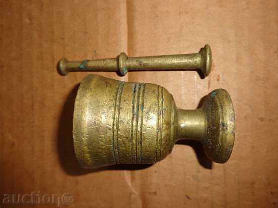 Παλιά χάλκινο κονίαμα - μινιόν με γουδοχέρι - 7