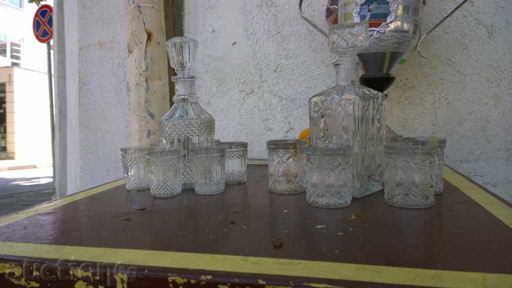 5594. TWO SERVICE GARAFA WITH MACHINES MASSIVE GLASS SERVICE with price 35.00 BGN | € 17.90 5594. TWO SERVICE GARAFA WITH MACHINES MASSIVE GLASS SERVICE with price 35.00 BGN | € 17.90