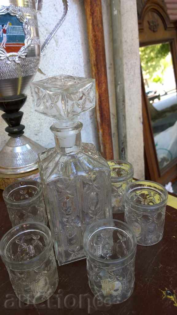 5594. TWO SERVICE GARAFA WITH MACHINES MASSIVE GLASS SERVICE - 5 5594. TWO SERVICE GARAFA WITH MACHINES MASSIVE GLASS SERVICE - 5