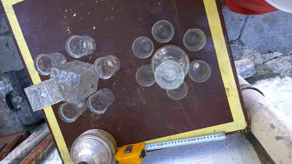 5594. TWO SERVICE GARAFA WITH MACHINES MASSIVE GLASS SERVICE - 7 5594. TWO SERVICE GARAFA WITH MACHINES MASSIVE GLASS SERVICE - 7