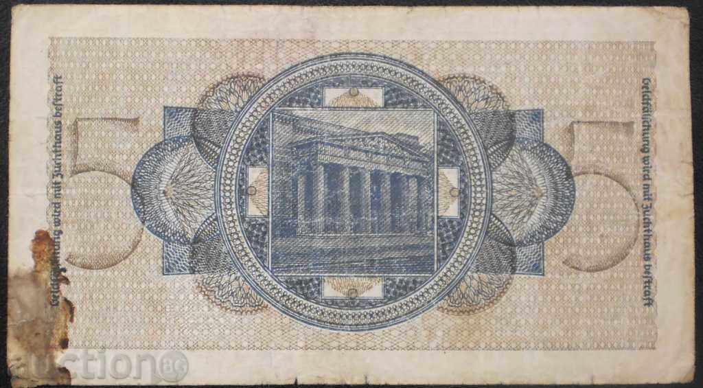 Germania III Reich 5 Reich Mark 1942 VF Bancnotă rară cu preț € 6.30 | 12.32 BGN